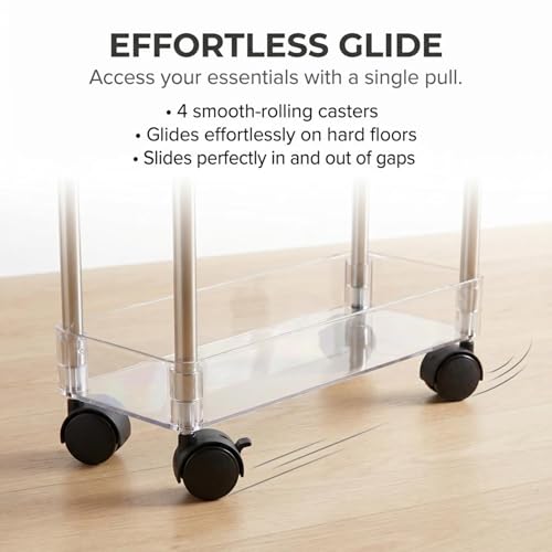 American Dream Home Chrome/Clear Acrylic Slim 3-Tier Rolling Cart Portable Narrow Storage Trolley with Wheels, Transparent Shelves for Bathroom, Kitchen, Office & Small Spaces - size: Medium