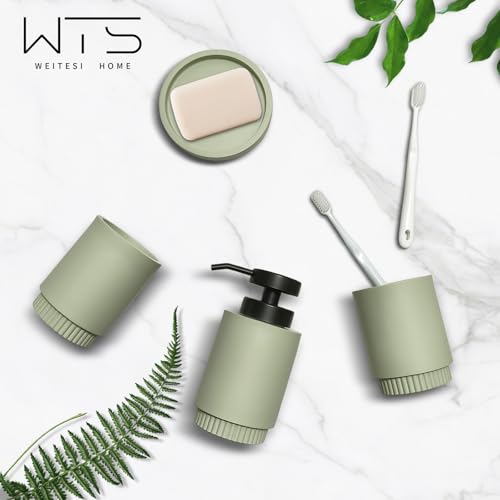 Resin Bathroom Accessories Set, 4 Pcs Modern Bathroom Accessory Set with Liquid Plastic Pump Lotion Soap Dispenser,2 Toothbrush Cup, Soap Dish Countertop Vanity Organizer(Sage Green) - color: Sage Green