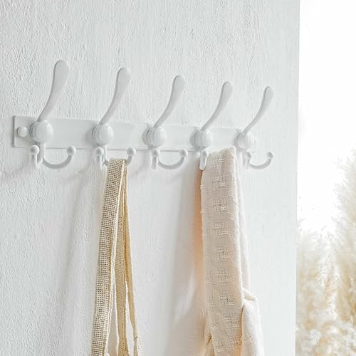 Coat Rack Wall Mount, Heavy Duty 12-Gauge Base vs Flimsy 1mm, Double-Thick Solid Anti-Snap Hooks, 16” Stud-Mount, Stainless Steel Hanger for Clothes Hat Entryway Closet Mudroom, White - color: White, size: L=17" (1pcs)