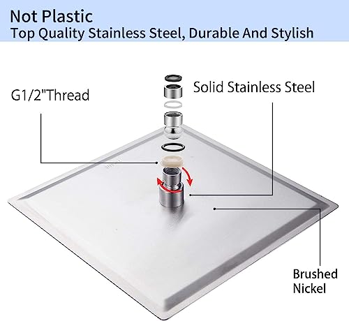 Square 6 Inch Stainless Steel Shower Head High Pressure Rainall Shower Head Brushed Nickel Ultra Thin Design-Best Pressure Boosting - color: Brushed Nickel, size: Square