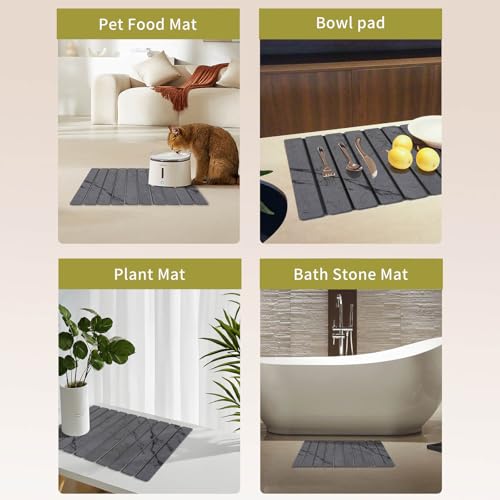 Stone Dish Drying Mat for Kitchen Counter, Large Foldable Marble Quick Dry Diatomaceous Earth Mat with 4 Stone Coasters Set, Ultra Absorbent Collapsible Drying Pad for Bathroom - color: Gray