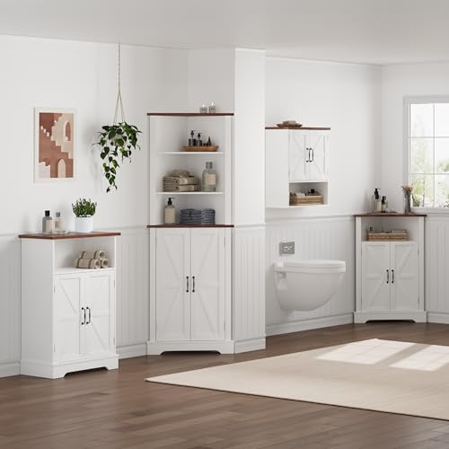 Smuxee Farmhouse Bathroom Cabinet Wall Mounted, White Small Medicine Cabinet with Adjustable Shelf, Bathroom Cabinet for Living Room, Laundry Room - color: White, size: Small