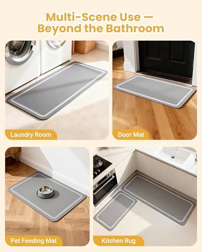 Stone Bath Mat for Bathroom, Soft Diatomaceous Earth Bath Mats, Small Bath Mat Non Slip, Super Absorbent Bath Room Mat Decor, Gray Bathroom Rugs, Quick Dry Bath Room Floor Mat, 15.74" x 23.62", Grey - size: 1'11" x 1'4" (Rectangular)
