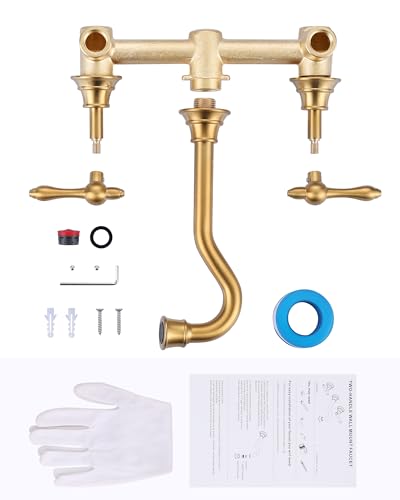 Gold Bathroom Faucet Wall Mount: WOWOW Antique Bathroom Sink Faucet 2 Handle Lavatory Faucet 3 Hole Tap and Rough-in Valve Included - color: Brushed Gold