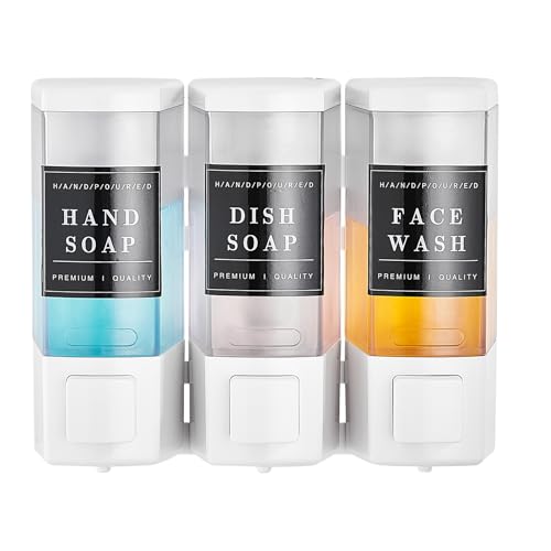 Pollock Shampoo and Conditioner Dispenser 3 Chamber * 500ML | Shower Soap Dispenser Wall Mounted, Body Wash Dispenser No Drill, Refillable Shower Dispenser for Bathroom - color: Blk-zt-53-w3