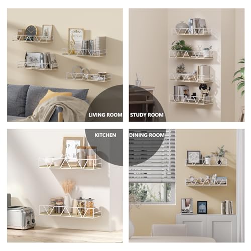 Floating Shelves Set of 4, Wood Wall Shelf, Farmhouse Shelf for Bedroom | Wall Mounted Floating Shelf for Living Room, Bedroom, Bathroom, Kitchen, Office - color: White-4pcs