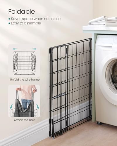 SONGMICS Laundry Hamper, 34.3 Gal. (130L) Laundry Basket, Collapsible Clothes Hamper, Removable and Washable Liner, Metal Wire Frame, for Bedroom Bathroom, Black and Gray ULCB113G01 - color: Black + Gray, size: 130 L