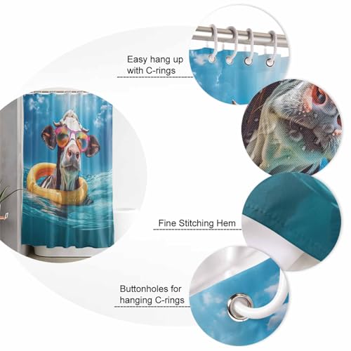 Waterproof Fabric Shower Curtain Cow Swimming in The Sea Shower Curtains for Bathroom, Quick-Drying, Machine Washable 36x72 Inch - color: Teal Blue, size: 36"W x 72"L (Pack of 1)