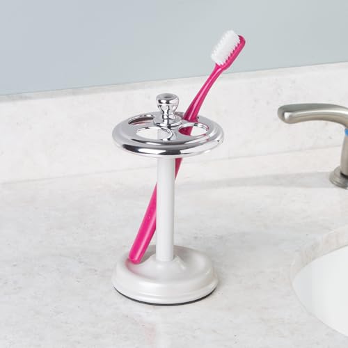 iDesign Toothbrush Holder, White/Chrome | 4-Section, Toothbrush Stand, For Bathroom Countertop - color: Pearl White/Chrome, style: Pack of 1
