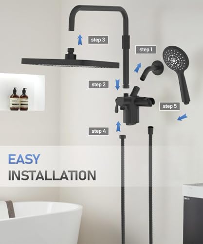 Filtered Shower Head with Handheld Spray Combo,12 inch High Pressure Rainfall Shower Head with Adjustable Slide Bar,Dual Rainfall Showerhead,Bathroom Accessories,Black