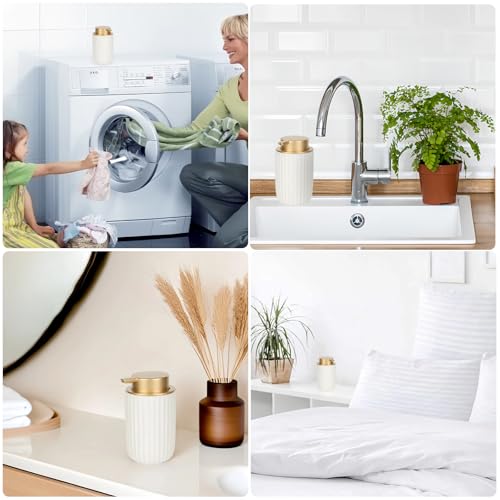 Segbeauty Ceramic White Hand Soap Dispenser, 10.8oz Empty Liquid Soap Dispenser, 2pcs 320ml Refillable Shapmpoo and Conditioner Pump Bottle Bath Shower Lotion Gel Container, Kitchen Dish Wash Bottles - color: White Golden, style: 2pcs Dispensing