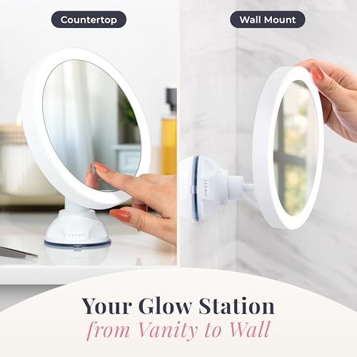 Zadro Zado 8.25-Inch x 6.9-Inch Round LED Lighted Wall Mounted Suction Cup Makeup Mirror with 10X Magnification and Touch Controls (White) - color: White