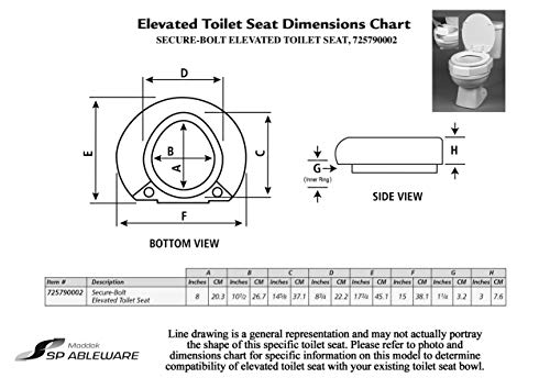 SP Ableware 37228 Secure-Bolt 3" Elevated Toilet Seat with Convertible Open/Closed Front, Plastic, White