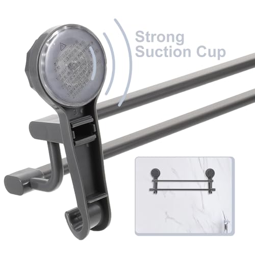 WOONEKY Double Towel Rail Suction Cup Bathroom Rack 40cm Gunmetal No Drill Wall Mount Towel Holder for Shower and Kitchen Glass Tile