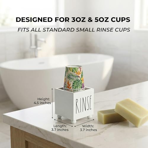 Bathroom Cup Dispenser, Farmhouse Dixie Cup Holder, 3 oz 5 oz Paper Mouthwash Cup Storage Box, Wooden Disposable Cup Caddy, Water Dispenser Cup Holder for Countertop (White) - color: White