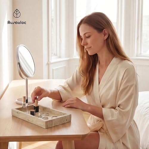Natural Travertine Tray Heavyweight Stone Vanity Tray for Bathroom Countertop, Coffee Table & Dresser - Handcrafted Rectangular Organizer(Beige Travertine, 9.84" x 4.72" x 1.18") - color: Beige