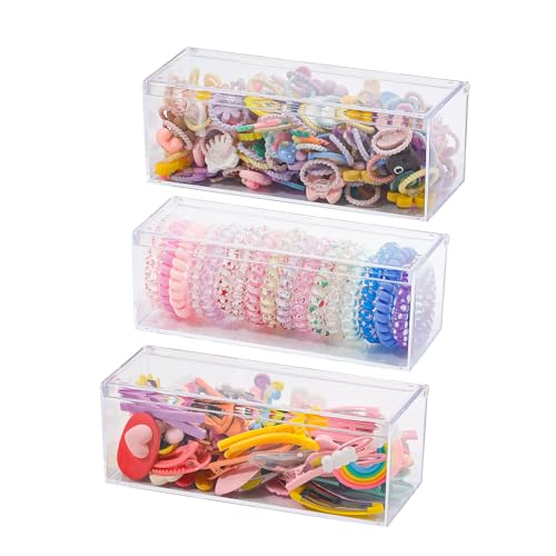 3 Pack Qtip Organizer Container with Lid, Clear, Plastic | Bathroom Vanity Storage Canister, For Cotton Swabs and Balls, Makeup Sponges, Floss Picks, For Countertop, Desk Drawer