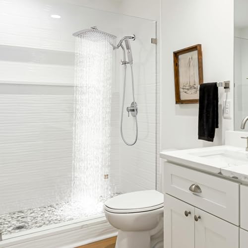 G-Promise 14 Inch All Metal Rain Shower Head with Handheld (Brushed Nickel) | Suits Every Height, Pause Mode Diverter, Massage Mode Handheld, Full Body Coverage, Easy to Install, Modern Bath Upgrade - color: Brushed Nickel, size: 14 Inch