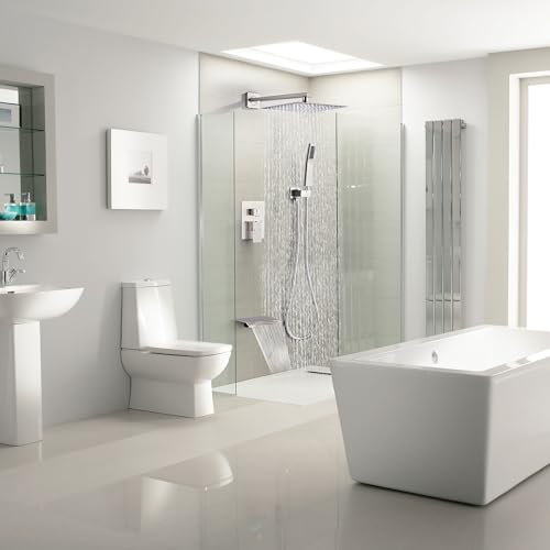 Shower Faucet Set with Tub Spout, Brushed Nickel Rainfall Shower System Complete Wall Mounted for Bathroom with 12 Inch Square Shower Head and Handheld Shower Head Rain Mixer Combo Set - color: Brushed Nickel, style: 12 Inch with Tub Spout