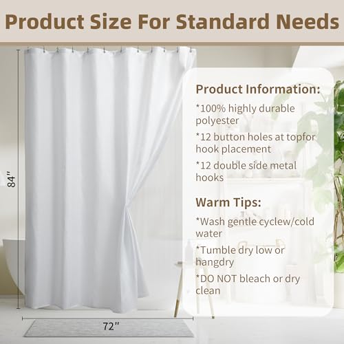 Siiluminisoy Shower Curtain and Liner Set, Waffle Shower Curtain Set with 12 Stainless Steel Hooks, Waterproof Luxury Fabric Shower Curtains for Bathroom and Hotel, White, 72" W x 84" H - color: Awhite, size: 72"W x 84"L (Pack of 1)