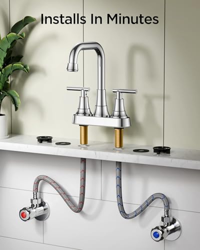 FORIOUS 3 Hole Bathroom Faucet Polished Chrome, 8 Widespread Faucet Chrome | 8 Inch Widespread Bathroom Faucet Chrome, 3 Hole Faucet for Bathroom Sink with Pop Up Drain for 8 Inch Vanity Faucet 3 Holes - color: Polished Chrome