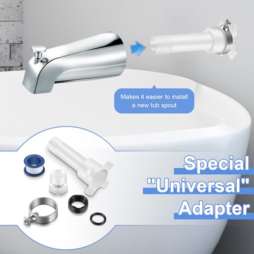 Dreyoo Four in One Tub Adapter, Bathtub Faucet Adapter Slip Fit for Copper, Universal Fits 1/2'' Copper Pipe, 1/2'' IPS and 3/4'' IPS, Tub Spout Diverter Repair Kit with Assembly Tool