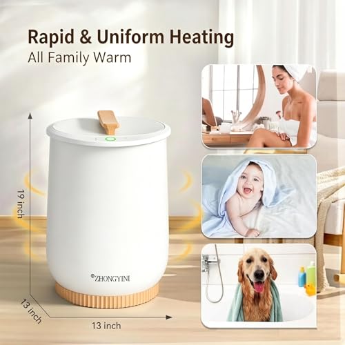 Luxury Bucket Towel Warmer for Bathroom, Large, Auto Shut Off | Large 20L capacity fits 2 oversized 40"x70" towels, 1-min rapid heating, auto shut-off safety, luxury spa experience at home
