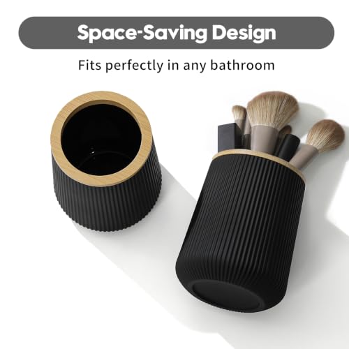 YAUKPH Bamboo Striped Toothbrush Holder | for Electric Toothbrushes Bathroom Organizer Cup for Toothpaste Kids & Adults Black - color: Black Bamboo