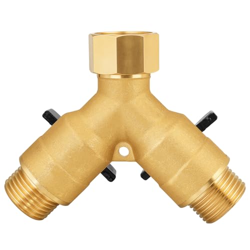 Heavy-Duty Brass 2-Way High-Flow Garden Hose Splitter, Outdoor Faucet Y-Valve Diverter Connector with Butterfly Handle, Full-Flow Water Hose Adapter (Valve butterfly handle - 2-piece) - color: Valve butterfly handle - 2-piece