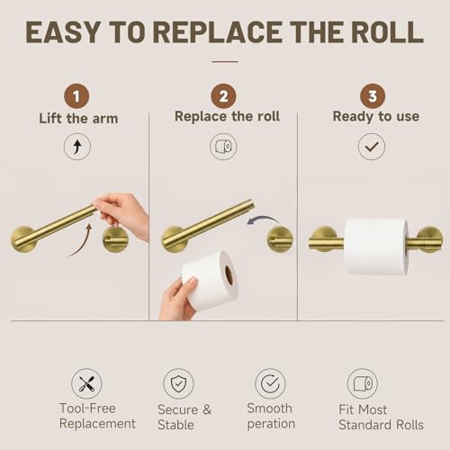 Toilet Paper Holder and Hand Towel Ring Bathroom Set | Brushed Gold,Stainless Steel,Wall Mount,Bathroom Accessories,Hand Towel Ring and Toilet Paper Holder Set,Easy to install - color: Brushed Gold