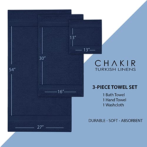 Chakir Turkish Linens Personalized 3 Piece Towel Set, 100% Cotton Luxury Turkish Towels for Bathroom, Soft Absorbent Towel Set with Bath Towel Hand Towel and Washcloth, Navy - color: Navy