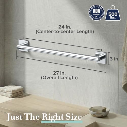 Gatco 662C Glam Too Bathroom Grab Bar, 24 Inch ADA Compliant Stainless Steel Safety Grab Handle for Shower, Bathtub & Toilet Area, Chrome - color: Chrome, size: 24 Inch