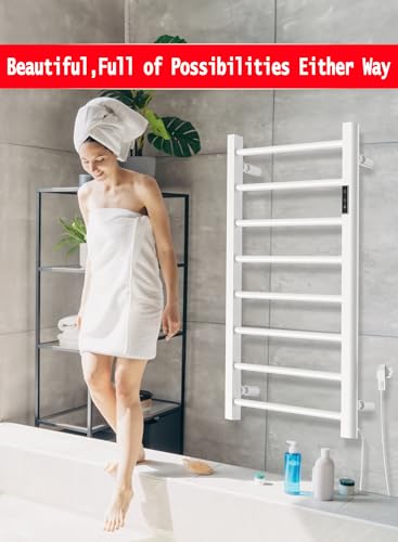 Heated Towel Rack, 8-Bar Towel Heater, Wall Mounted/Freestanding Design Towel Warmer, White