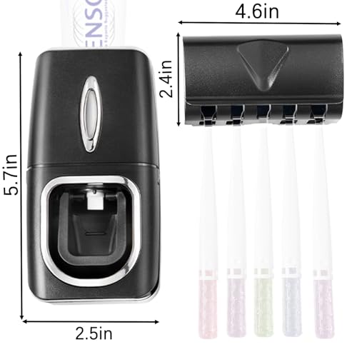 Toothbrush Holder and Toothpaste Dispenser Set | Automatic Toothpaste Squeezer Dispenser, Dispenser Toothpaste Squeezer Kit, Wall Mounted Bathroom Accessories (Black) - color: Black