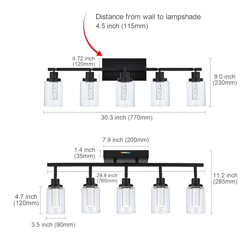 MELUCEE LED Ceiling Spotlight Kitchen Track Lighting Kits Black 5-Light | Bathroom Vanity Light Wall Mounted with Flexibly Rotatable Light Heads, Built-In LED Chips, 5-Color Temperature Adjustable - color: Black, size: 5 Lights