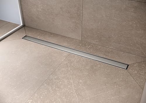 hansgrohe RainDrain Match Linear Tileable Shower Drain for 23 5/8" Rough with Height Adjustable Frame in Brushed Stainless Steel, Stainless Steel Rectangle Shower Floor Drain