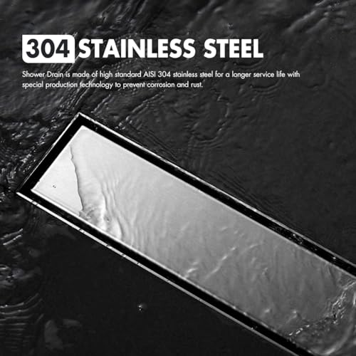 Micmi 32 inch Shower Floor Drain with Adjustable Quadrato Pattern Grate, 304 Stainless Steel, Rubber Gasket, Hair Strainer (1 Pack, Brushed Nickel, 32 in) - size: 32 IN