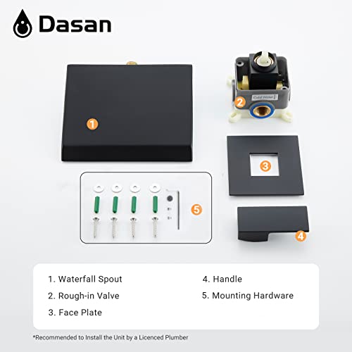 DASAN Wall Mount Waterfall Bathroom Faucet Matte Black in Wall Sink Faucet, Single Handle Wall Mounted Modern Faucet for Bathroom with Upgraded Rough in Valve - color: Matte Black