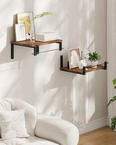 Deep Floating Shelves for Wall, 12 inch Wall Mounted Shelves Set of 2, Wide Floating Shelves for Living Room, Bedroom, Study, Bathroom, Rustic Brown and Black TBJ02P2BF - color: Rustic Brown + Black