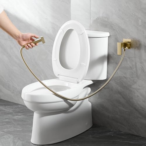 Homevacious Bidet Sprayer for Toilet Adjustable Water Pressure Square Brass | Bidet Attachment Set for Feminine Pets and Baby Diaper Washing Brushed Gold - color: Brushed Gold