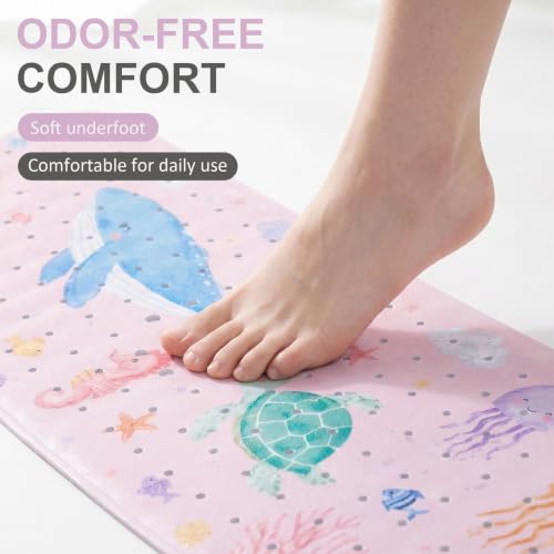 Bath Mat for Tub Non Slip, Bathtub Mat for Kids | Anti Slip, Foldable, Extra Long, Suction Cup for Strong Grip - color: Lightpink