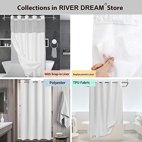 River Dream No Hook Shower Curtain with Snap-in Liner Set, White, 71x74 | Snap on Waterproof PEVA Liner, See Through Top Window, Slub Textured, Hotel Style Shower Curtain Set, Standard Size - color: White, size: 71"W x 74"L (Pack of 1)