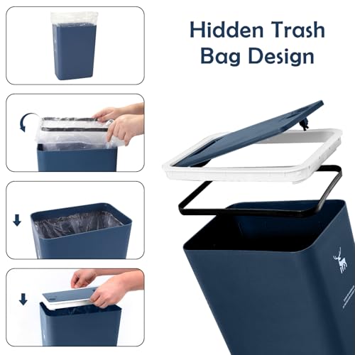 XPIY Trash Can with Lid, 2 Pack 4 Gallons/15 Liters Garbage Can with Press Top, Small Trash Can Dog Proof, Plastic Trash Bin, Waste Basket for Bathroom|Kitchen|Bedroom|Office (2, Blue) - color: Blue