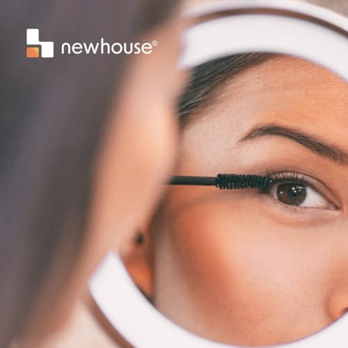Newhouse Chrome LED Hardwired Magnifying Mirror NHMM-001-H, Lighted Makeup Mirror with Magnification, Round Arm-Mounted Mirror with Halo Light