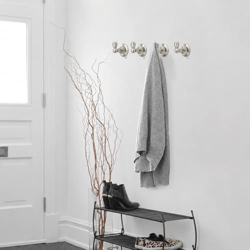 4 Pack 2-3/4inch Brushed Nickel Robe Hooks | Solid Zinc Alloy | Wall Mounted | Coat Hooks | Hooks Wall Mounted Robe Hooks | For organization in bathrooms entrances. - color: Brushed Nickel