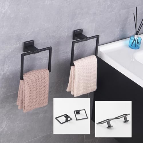 GERZWY Matte Black Bath Towel Ring Bathroom Towel Holder Towel Rack Wall Mounted Stainless Steel Contemporary Style JG1916-2BK - color: Black