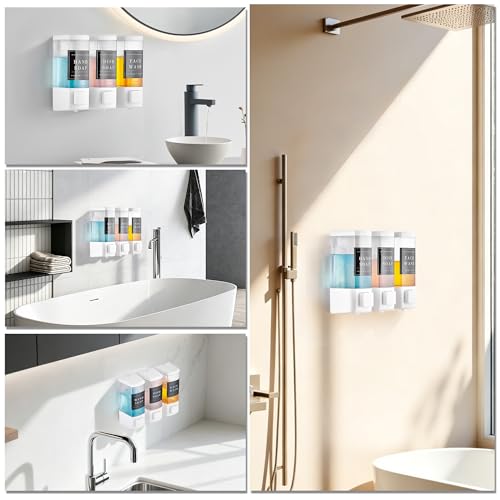Shampoo and Conditioner Dispenser for Shower, 3 Chamber, White | Wall Mounted, No Drill, 3×16.9oz, ABS Plastic Material, Refillable With Labels, For Bathroom Hotel - color: Dm35-white