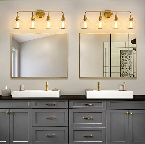 Gold Bathroom Vanity Light 4-Light Bathroom Vanity Light Fixtures Over Mirror with Clear Glass Shade 30.7 inch Wall Sconce Lighting Bath(Exclude E26 Bulb) - color: Gold, size: 4 Light
