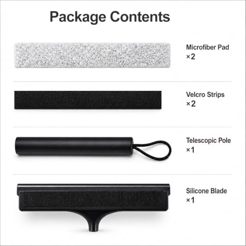 2 in 1 Window Squeegee with Adjustable Telescopic Pole, Shower Glass Squeegee for Indoor Outdoor Windows, Glass Doors, Shower Stalls, Car Windshield, Bathroom Tiles and Hard Floors