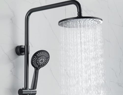 BRIGHT SHOWERS Shower System, 9 Inch Rain Shower Head with 5-Function Hand Shower, Dual Shower Combo with Height Adjustable Holder, Solid Brass Rail, 60 Inch Stainless Steel Hose, Oil-Rubbed Bronze - color: Oil Rubbed Bronze, size: 1.8 Gallon Per Minute